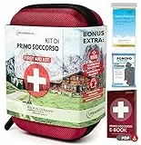 URBAN MEDICAL Kit Pronto Soccorso da Viaggio dalla Germania | Kit Medico Completo con Opuscolo di Emergenza Malteser | Poncho per la Pioggia e Coperta Termica | Adatto per Casa e Auto | DIN13167