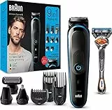 Braun Regolabarba Tagliacapelli Uomo Rasoio Elettrico Barba Incluso, 7 Accessori inclusi, 85% di Plastica in Meno, Idea Regalo, MGK5280 All-in-One Nero