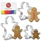 Ann Clark Cookie Cutters Set di formine per biscotti a forma di pan di zenzero (3 pezzi) con ricettario - 7,8-9,5-12,7 cm - Acciaio prodotto negli Stati Uniti