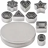 Newk Set di 24 formine per biscotti in acciaio inox, a forma di cuore, stella, fiore, forme geometriche, dimensioni assortite, mini formine per biscotti