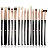 DUcare, set di 15 pennelli per ombretto, set di pennelli da trucco, eyeliner, ombretto, colore nero con oro rosa