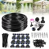 Buluri Nebulizzatore Giardino, 18m/59ft Kit Irrigazione Giardino, Sistema di Raffreddamento a Nebulizzazione Aggiornato con 24 Ugelli Spruzzatori, Sistema Irrigazione Automatica per Serra Trampolino