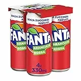 Fanta Aranciata Rossa Senza Zuccheri Aggiunti – 4 Lattine da 330 ml, con “Succo di Arancia Rossa di Sicilia IGP”, Lattina 100% Riciclabile, Gusto Rinfrescante, Bevanda Analcolica Frizzante