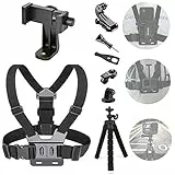 YHTSPORT Cablaggio del Supporto Toracico del Telefono Cellulare Clip del Supporto della Cinghia per il Telefono Cellulare e Per Gopro Action Camera Cinghie Regolabili+Portable Treppiede (Upgrade)