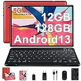 FACETEL Tablet 10 Pollici Android 13 Tablet 12GB RAM+128GB ROM (TF 1TB), Tablets PC 5G+2.4G WiFi Octa-Core 2.0 GHz Batterie 6000mAh, Doppia Camera, Bluetooth 5.0, Tablet con Tastiera e Mouse - Red