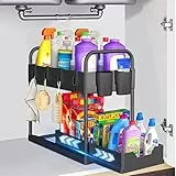 Sentasi Mensola sotto il lavandino, a 2 ripiani, organizer da cucina, organizer da bagno, portaspezie, scaffale da cucina, armadietto, utensili da cucina, con 4 ganci, 2 tazze