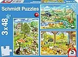 Schmidt Spiele- Fattoria, Puzzle per Bambini, 3 x 48 Pezzi, Multicolore, 56353