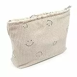Borsa da Toilette da Viaggio, Borsa Cosmetica Sorridente in Velluto，Beauty Case da Viaggio, Multifunzionale Trousse Borsa da Viaggio per Trucchi, Mini Borsa Cosmetica per Donne Ragazze - Bianco
