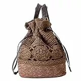 Fairysan - Borsa a spalla realizzata a mano all’uncinetto con spallacci in pelle marrone scuro