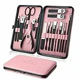 Keiby Citom Tagliaunghie Set Professionale - Grooming Kit Strumenti per Manicure e Pedicure 18 pcs con Bella Box (Nero Rosa)