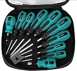 KAHEIGN 10 Pezzi Cacciavite Magnetico, 5 Dimensioni Cacciavite in Acciaio al Cromo Vanadio Resistente 5 Cacciaviti a Testa Piatta e 5 a Croce con Impugnatura Antiscivolo - con Borsa Degli Attrezzi