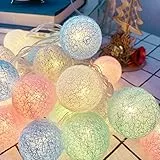 EvaStary Ghirlanda luminosa Sfere Cotone LED, 20LED Sfera di Cotone con Catena Leggera, Luci Natale Luce Notturna Interno per Feste, Giardino, Natale, Matrimoni, Stanza,Tenda