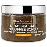 PraNaturals Scrub corpo al sale del Mar Morto e caffè 500g - Formula naturale - Esfoliante - Nutriente - A base di polvere di caffè Arabica - Vegano & Cruelty Free