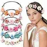 Fiori Corona Fascia Capelli, VEGCOO 5 Pezzi Coroncine Fiori Regolabile Coroncine Fiori per Capelli Ghirlanda per Festival Matrimonio Festa, Fascia da Sposa Floreale