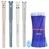 QAQHZW 4Pcs Penna gel cancellabile a forma di animale,Penne a Inchiostro A Sfera 20 Ricariche (blu)