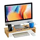 Relaxdays Supporto per Monitor in bambù, con Scomparti, Autoportante, Base Rialzata per PC e Scrivania, Color Naturale, 1 pz