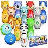 Sanlebi Birilli Bowling Bambini con 10 Birilli e 2 Palle Giochi da Esterno per Bambini 3 4 5 Anni