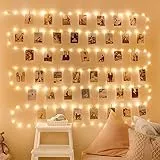 WOWDSGN 12M 120 LED Luci Per Foto, Catena Luminosa Portafoto Con 100 Mollette e 60 Chiodi, Lucine Led Decorative per Camere, Matrimonio, Compleanno, Anniversario, Feste, Bianca Caldo
