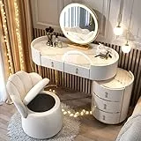 WSNDY,Tavolino da toeletta con Lo Specchio Intelligente del Trucco LED con 2 Cassetti E armadietti, Cosmetici Moderno (Size:100CM,Color:Bianco)