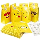 MOOKLIN ROAM 48 pcs Sacchetti di Carta Espressione Facciale, Kraft Sacchetti di Carta per Alimenti con Adesivi per confezionare regali e cibo nella Feste Compleanno Matrimonio Natale, 11.9x7.8x22cm