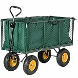Outsunny Carrello da Giardino 342L con Maniglia Pareti Laterali Ribaltabili e 4 Ruote, 138x57x84cm, Verde