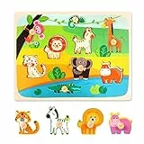 Puzzle in Legno per Bambini 2 3 4 Anni, Puzzle con Maniglie Educativo per Apprendimento Montessori Gioco Consiglio di Apprendimento Prescolare Blocchi di Regalo per Ragazza Ragazzo (Animali)