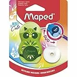 Maped - Temperamatite 2 in 1 “Loopy” della serie “Mini Cute”, ricaricabile, con 049112-1 gomma di ricambio, colore casuale, per matite sottili, multicolore