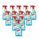 Ajax - Detergente per vetri, 12 flaconi da 500 ml, 100% senza aloni, con una pratica testina nebulizzante