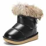 KVbabby Bambine e Ragazze Carino Stivali da Neve Morbide Fodera calda Stivali Scarpe di Cotone Piatto Pelliccia Stivali,nero-1,27 EU = produttore 28