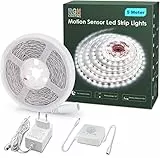RGH Striscia LED con sensore di movimento, 5 m, luce bianca senore, autoadesiva, con funzione temporizzazione, per armadio, cucina, soggiorno, camera da letto, scale, 6000 K