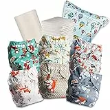 Littles and Bloomz Pannolino per bambini in tessuto, riutilizzabile, con tasca, bottoni automatici standard, 6 pannolini + inserti, 1 fodera bambù usa e getta, borsa bagnati, 618PM6