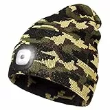 Wmcaps Berretto con luce LED, ricaricabile, con USB, con luce, invernale, caldo, berretto per fanale, per campeggio, jogging e regali per uomini e donne, verde militare, Taglia unica