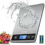 Bilancia Cucina Digitale, Drcowu 15kg Grande Bilancia da Cucina Professionale con Funzione Tare, Display LCD, Alta Precisione 1g/0,1oz Bilancia Alimenti, Facile da Leggere e da Usare, Argento