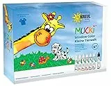 KREUL 24451 - Mucki Window Color Kleine Tierwelt Set per colorare le finestre con 7 matite colorate da 29 ml, fogli di plastica e sagome, vegan, senza glutine, senza lattosio