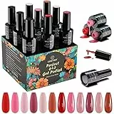 Smalto Semipermanente, Kastiny 9PCS Gel Unghie UV LED 7,5ml con Base e Top Coat, Kit Manicure Smalti per Unghie Primavera rosso rosa