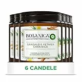 Airwick Botanica Candela con Cere di Origine Naturale, 6 Candele Profumate da 250 gr alla Fragranza di Sandalo e Vetiver Caraibico, Profumatore per Ambienti