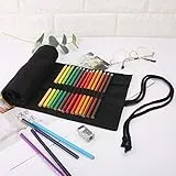 GUMEI Rullo per Astuccio Scuola Colore Nero 12/24/36/48/72 Fori Tela Arrotolabile Borsa per Penna in Tela per Trucco per Ragazze Ragazzi Cancelleria