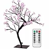 Cherry Blossom - Lampada da tavolo con telecomando, altezza di 0,45 m, 48 LED, con rami neri, alimentazione USB, 8 modalità di illuminazione, dimmerabile, con timer. Art déco rosa