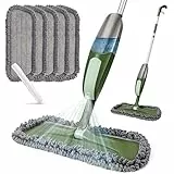 Myiosus Lavapavimenti a Spruzzo, Spray Mop con 5 Cuscinetti Riutilizzabili in Microfibra e 550ml Flacone Spray, Mop Piatto per Legno Duro, Laminato, Legno, Ceramica, con 1 Raschietto, Verde