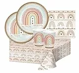 BIGIEMME Kit n.3 Set tavola Boho Rainbow Arcobaleno bohème Hippie per Compleanno Motivo Rosa Pink Colori Pastello Party Chic Trendy addobbi