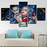 Wondbeau Stampa su Tela 5 Pezzi Dipinti Cinque Quadri Consecutivi Moderna Decorazione della Casa Modulare Astratto Poster con Cornice L/150cm×80cm Joker E Harley Quinn