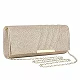 UBORSE Borsetta da Sera Donna Pochette Elegante Clutch Piccolo con Catena, Semplice ma Brillante, Borsa a Tracolla per Cocktail Festa Ballo Cerimonia, Champagne