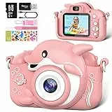 Hangrui Macchina Fotografica Bambini, Fotocamera Bambino con Giochi, 20MP 1080P Selfie Videocamera con Scheda 32GB, Fotocamere Digitali Regalo Natale &Compleanno da 3 a 12 Anni -Rose