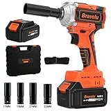 Bravolu Avvitatore ad Impulsi, 21V Brushless 550Nm Avvitatori a Massa Battente 3500 IPM, 4,0Ah Batteria, Mandrino 13mm (1/2'), 4 x Chiavi A Bussola