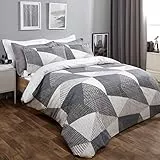 Dreamscene - Set copripiumino geometrico con federe, set di biancheria da letto ruvido in stile scandinavo, color nero, carbone, grigio e argento, king size