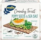 Wasa Crunchy Twist Poppy Seeds & Sea Salt, Cracker Integrali Ricchi di Fibre con Farina di Segale, Semi di Lino, Semi di Papavero e Sale Marino, 245 g
