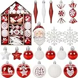 Set di 70 palline di Natale rosse e bianche, in plastica, infrangibili, decorazioni per albero di Natale