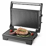 Tiastar Panini Maker/Griglia elettrica e Sandwich,Tostapane Piastra 1000W,Bistecchiera elettrica con Rivestimento Antiaderente, Grill Elettrico con apertura fino a 180º piatta, Indicatore Luminosa
