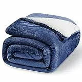 HOMFINE Coperta in Pile Matrimoniale– Plaid Divano di Sherpa e Flanella, Coperte Pelosa Letto Singolo in Microfibra Addensare,Super Morbida e Decorativa Copertine Pile, Natalizio,230x270(Blu Navy)