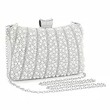 UBORSE Pochette da sera da donna con perla, elegante e lucida, borsa per banchetti nuziali, feste nuziali, bianco-8